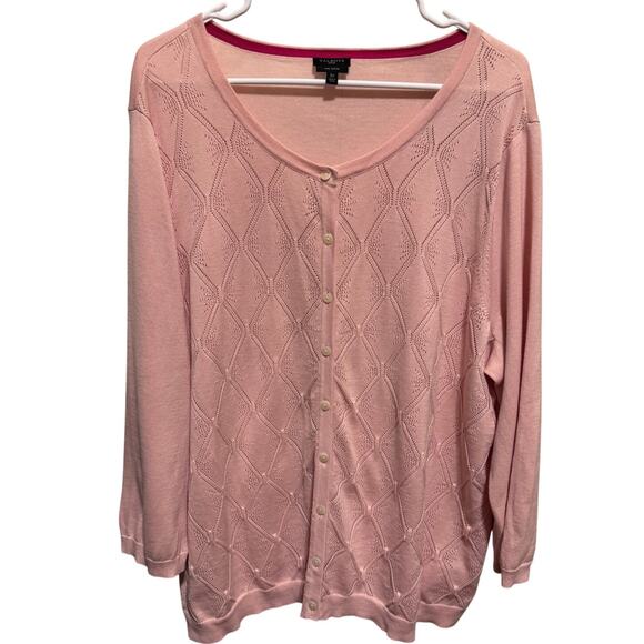 Talbots Pink Pointelle Button UP Cardigan Sweater Women's Plus Size 3X - Picture 1 of 8